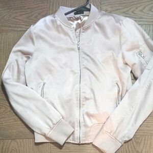 A.N.A. Women's Baby Pink Satin Bomber Jacket